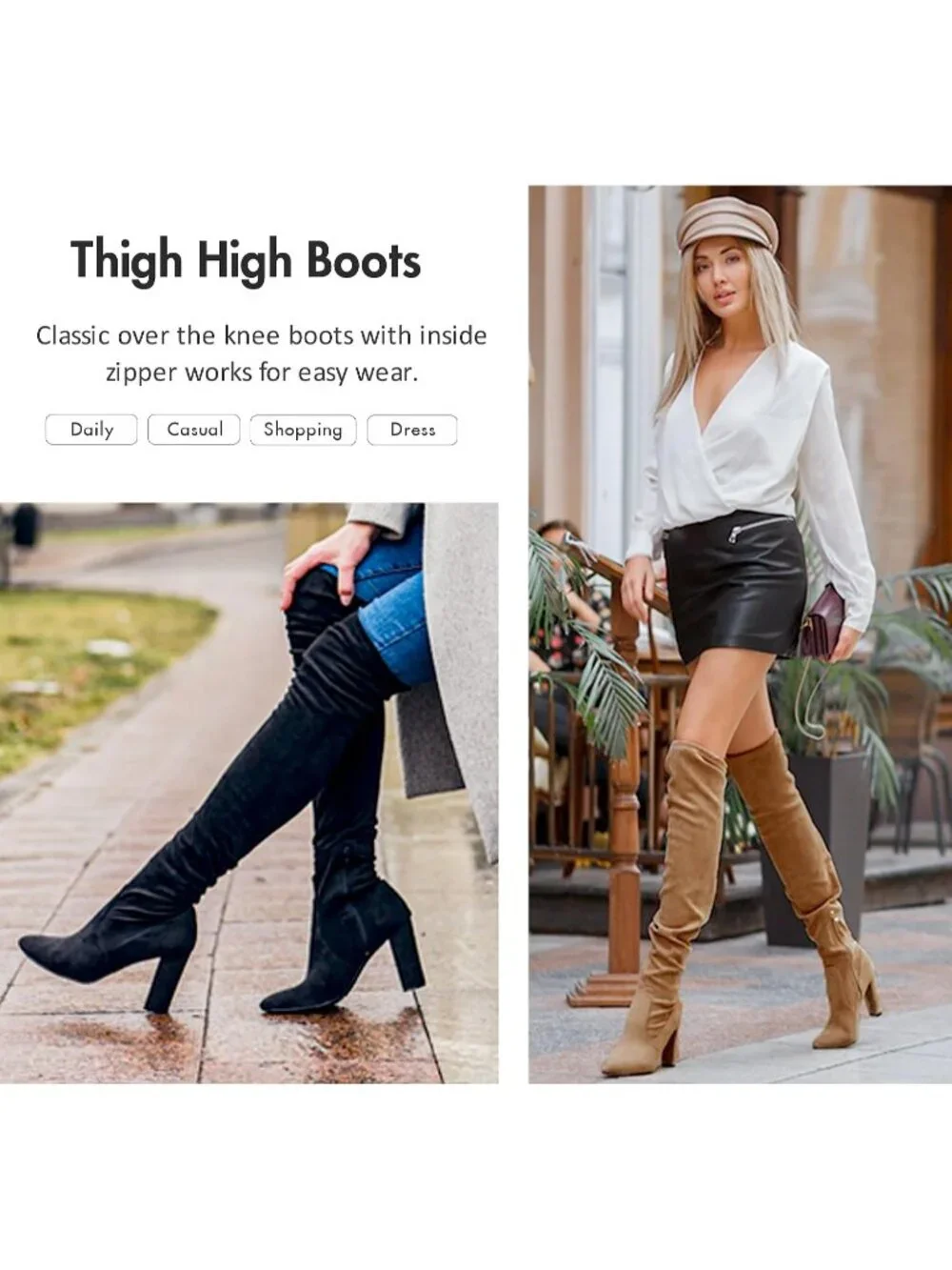 Women's Camel Brown Suede Closed Round Toe Block Heel Over The Knee High Boots